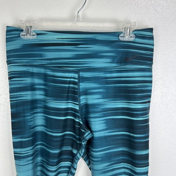 Nike Leggings Women Large Green Striped Legend Pant Dri-Fit Cropped Activewear - Picture 7 of 13